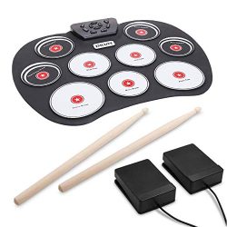 Portable Electronic Drum, VAlinks 9 Keys Electronic Drum Set Pad Foldable Roll Up Drum Practice  ...