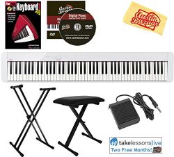 Casio Privia PX-S1000 88-Key Digital Piano – White Bundle with Adjustable Stand, Bench, Su ...