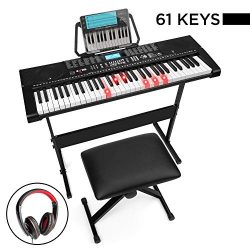 Best Choice Products 61-Key Beginners Complete Electronic Keyboard Piano Set w/LCD Screen, Light ...