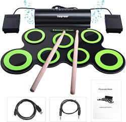 Electronic Drum Set, Longruner Foldable Roll Up Drum Kit with 7 Drum Practise Pads, 2 Foot Drum  ...