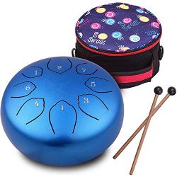 Steel Tongue Drum 6 inches 8 Notes Percussion Instrument C-Key Handpan Drum with Bag,Couple of M ...