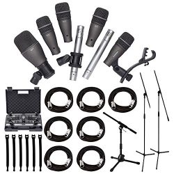 Samson DK707 7-Piece Drum Microphone Kit + Tripod Base Mic Boom Stand + Ultimate Low-Level Tripo ...