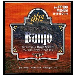 GHS Strings PF180 5-String Banjo Strings, Stainless Steel, Medium (.011-.024)