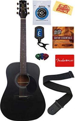 Jasmine S35 Acoustic Guitar – Matte Black Bundle with with Strings, Strap, Tuner, Picks, D ...