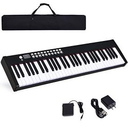 Costzon BX-II 61-Key Portable Touch Sensitive Digital Piano, Electric Keyboard W/MIDI & Blue ...