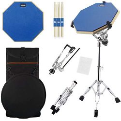 Silent Drum Practice Pad, 12 Inch Double Sided Drum Pad with Adjustable Snare Drum Stand and 3 P ...