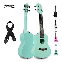 FUYXAN Concert Ukulele with Accessories Nylon Strings Strap, 23 Inch Green Ukulele for Students  ...