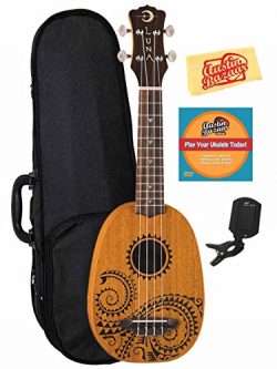 Luna Tattoo Mahogany Soprano Pineapple Ukulele Bundle with Hard Case, Tuner, Austin Bazaar Instr ...