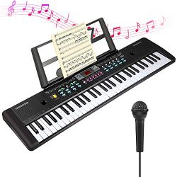 CHUYANG 61 Keys Keyboard Piano, Electronic Digital Piano with Built-In Speaker, Microphone, Shee ...