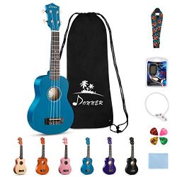 Donner DUS-10B Soprano Ukulele Ukelele Beginner Kit for Kids Students 21 Inch Rainbow with Bag,  ...