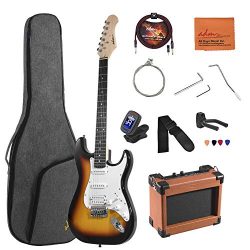 ADM Electric Guitar Beginner Kit 39 Inch Full Size Sunburst, Starter Package with Amplifier, Bag ...
