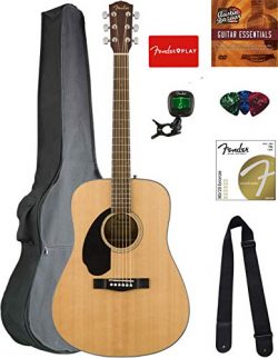 Fender CD-60S Solid Top Dreadnought Acoustic Guitar, Left Handed – Natural Bundle with Gig ...