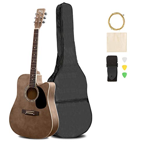 ARTALL 41 Inch Handcrafted Acoustic Cutaway Guitar Beginner Kit with Gig bag & Accessories,  ...