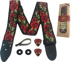 Guitar Strap Cotton Flower Roses W/FREE BONUS- 2 Picks + Strap Locks + Strap Button. For Bass, E ...