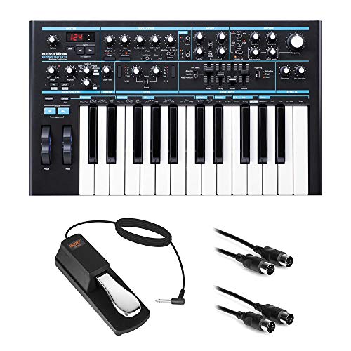 Novation Bass Station II Monophonic Analog Synthesizer with Sustain Pedal (Piano-Style) & 10 ...