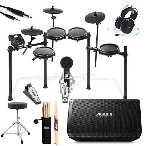 Alesis Nitro Mesh Eight Piece Electronic Drum Kit With Mesh Heads + Alesis Strike Amp 12 2000W P ...